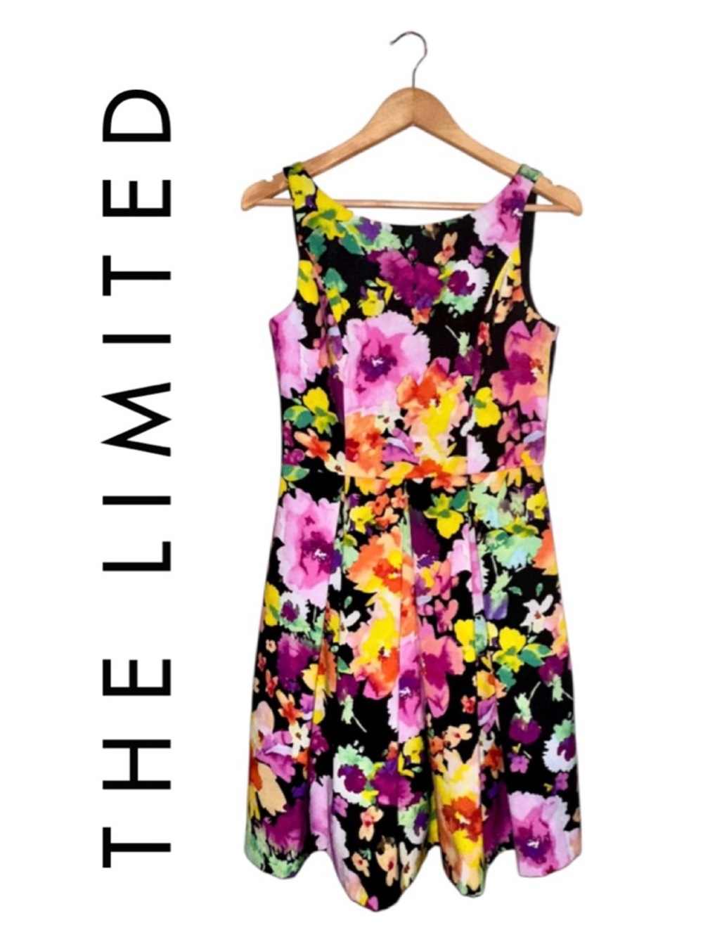 THE LIMITED Floral Fit & Flare Pleated Cocktail Dress Sleeveless Multi Color 6